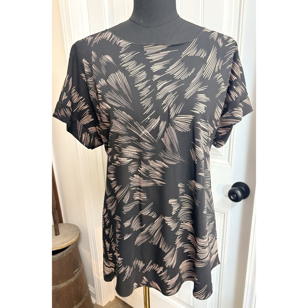Cabi Women's Small Black Blush Abstract Print Tunic Blouse Dolman Sleeve Artsy